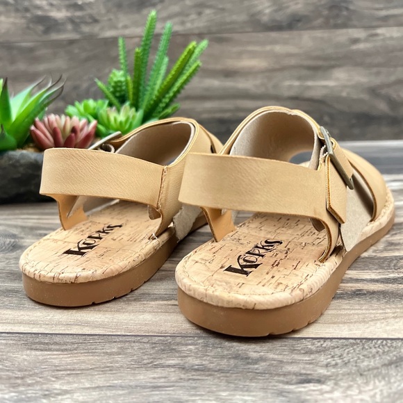 NIB Korks By Kork Ease Justicia Strappy Flat Sandal Natural PU - Picture 8 of 12
